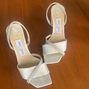 Jimmy Choo - Ivory Satin & Glitter Slingback Heels - 6.5